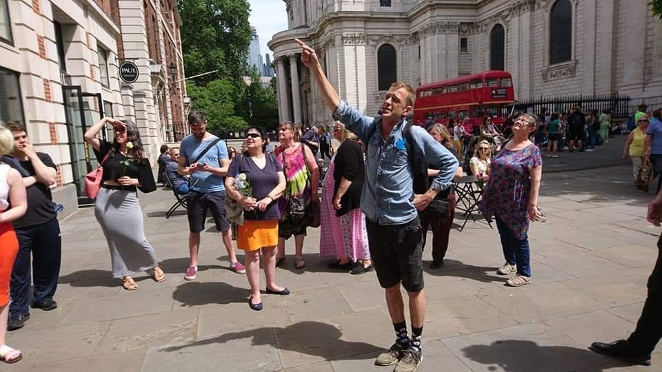 Guiding a tour near St Paul’s Cathedral